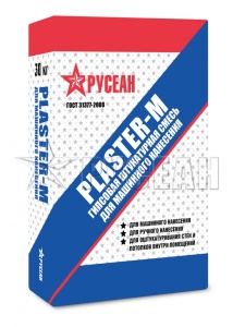 Штукатурка PLASTER-M на гипсовой основе Русеан машинного нанесения (серый), 30кг