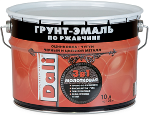 Dali грунт-эмаль по ржавчине 3 в 1 молотковая алкидная черная 10л